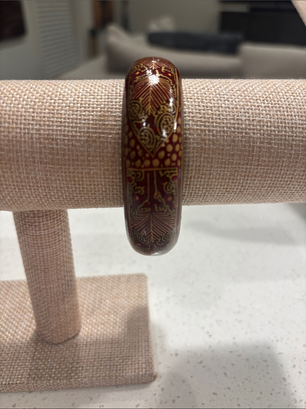Vintage Jaipuri Lac Kada Bangle | Hand-Painted Red & Gold Indian Resin Bracelet